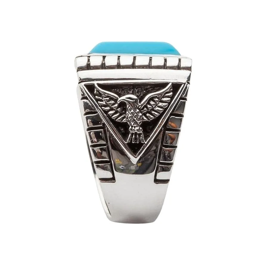 Genuine Turquoise Eagle Sterling Silver Men's Ring