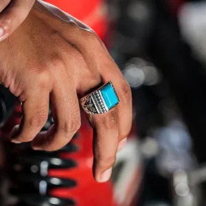 Genuine Turquoise Eagle Sterling Silver Men's Ring