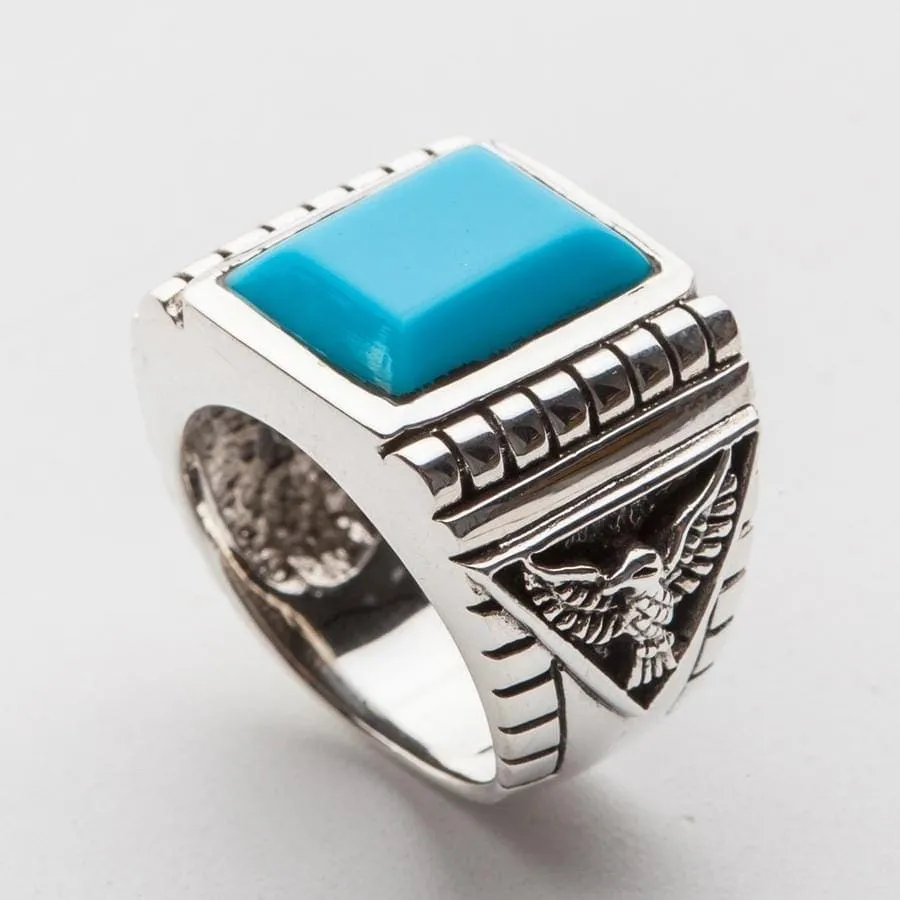 Genuine Turquoise Eagle Sterling Silver Men's Ring
