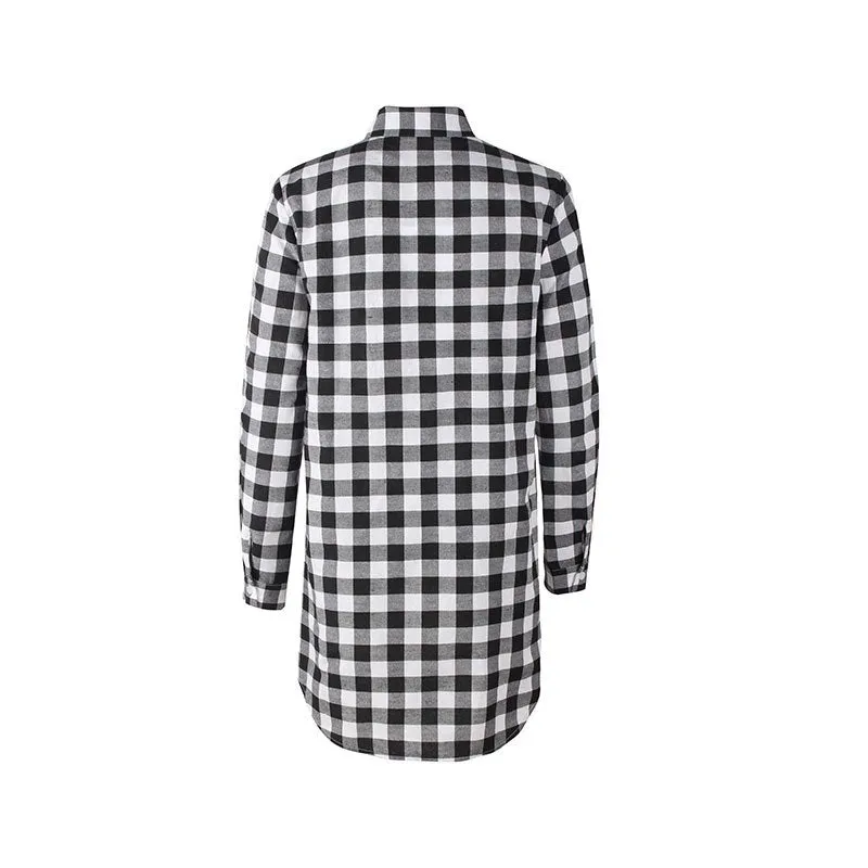 GenZ Sexy Plaid Casual Loose Long Sleeve Mini Shirt Dress
