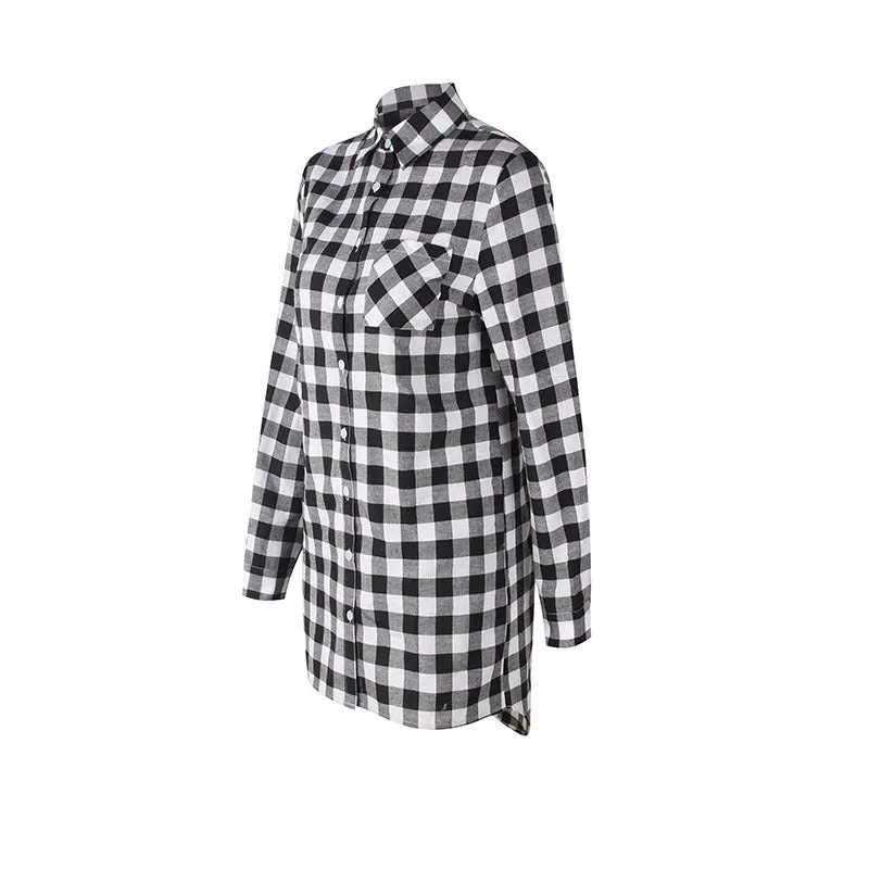 GenZ Sexy Plaid Casual Loose Long Sleeve Mini Shirt Dress