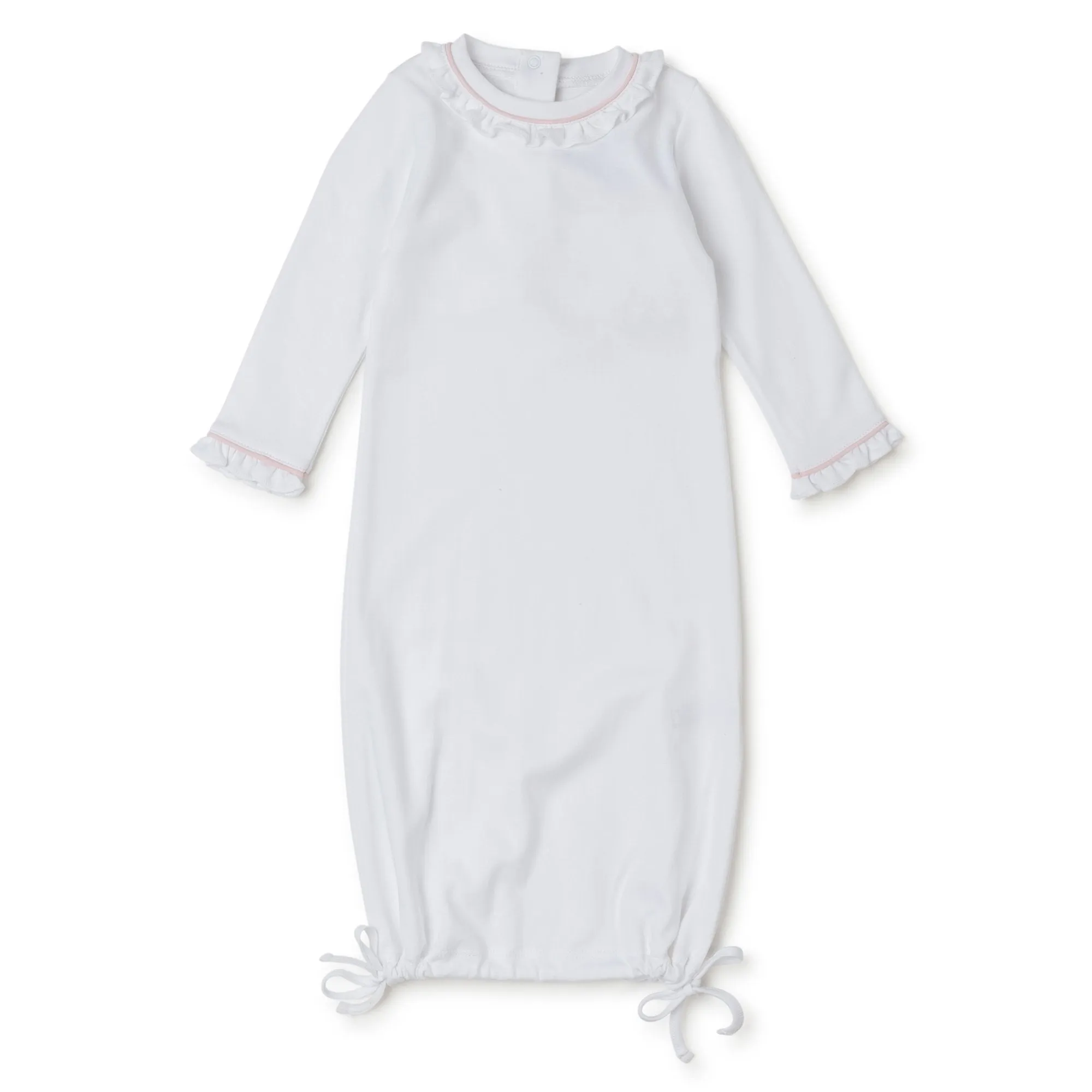 Georgia Pima Cotton Daygown for Girls - White with Light Pink Piping