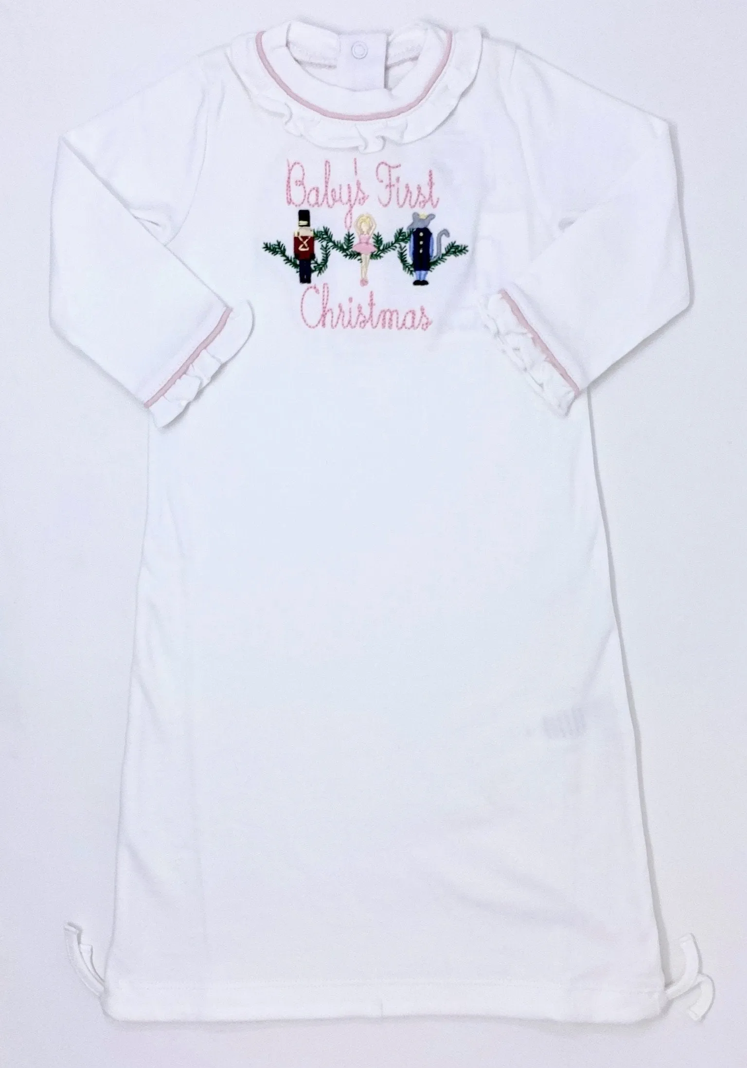 Georgia Pima Cotton Daygown for Girls - White with Light Pink Piping