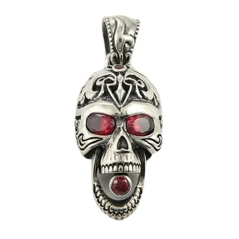 Ghost Rider Sterling Silver Skull Biker Pendant