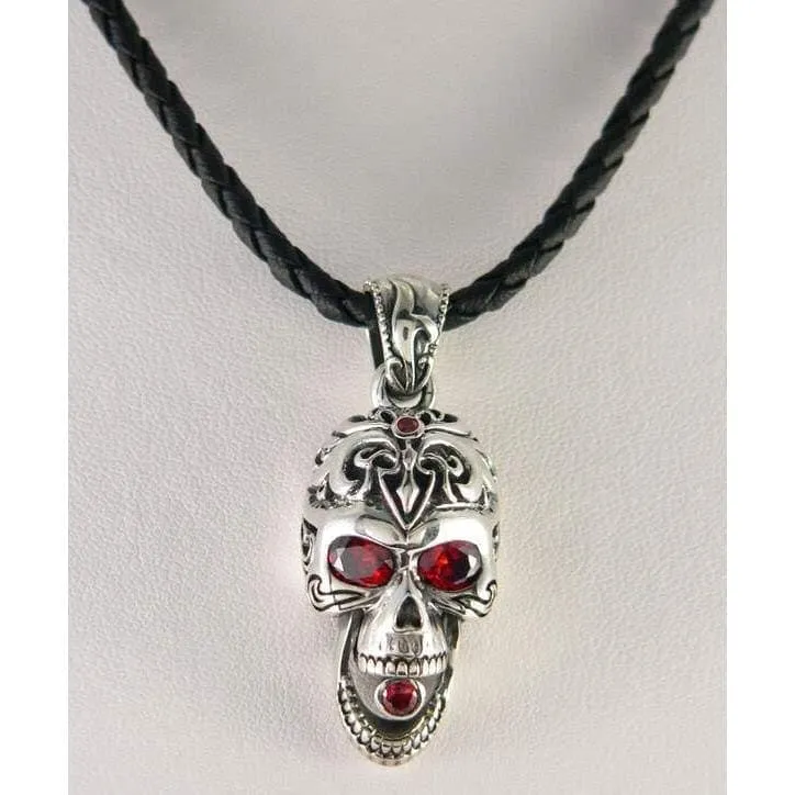 Ghost Rider Sterling Silver Skull Biker Pendant
