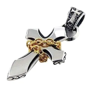 Gold Chained Gothic Cross 925 Sterling Silver Men's Pendant