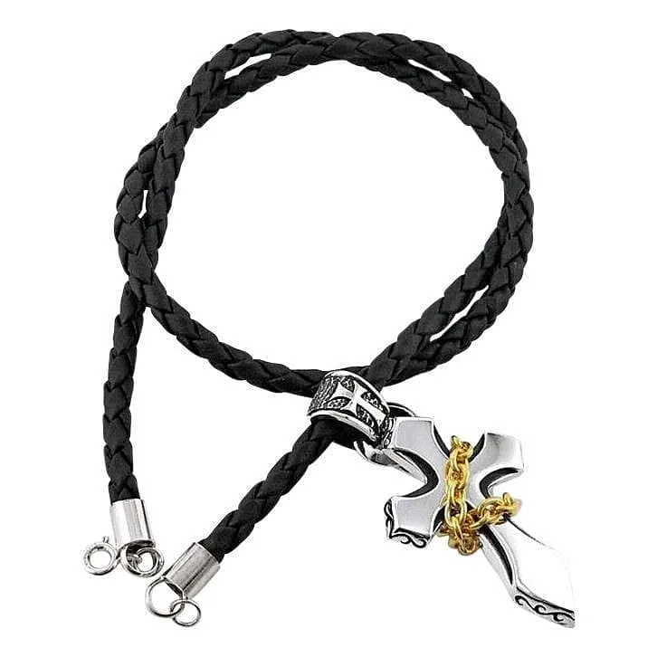 Gold Chained Gothic Cross 925 Sterling Silver Men's Pendant