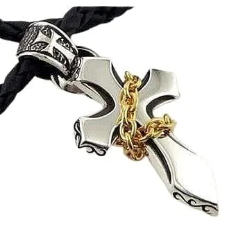 Gold Chained Gothic Cross 925 Sterling Silver Men's Pendant