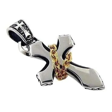 Gold Chained Gothic Cross 925 Sterling Silver Men's Pendant