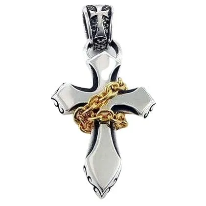 Gold Chained Gothic Cross 925 Sterling Silver Men's Pendant
