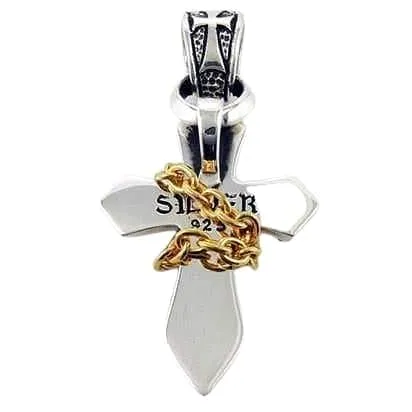 Gold Chained Gothic Cross 925 Sterling Silver Men's Pendant