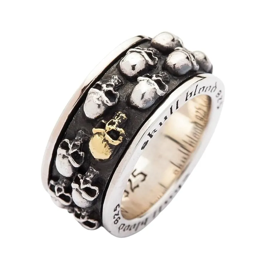 Gold Double Skull Sterling Silver Men's Spinner Ring