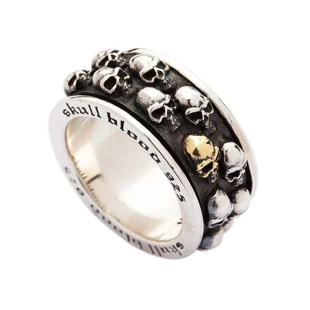 Gold Double Skull Sterling Silver Men's Spinner Ring