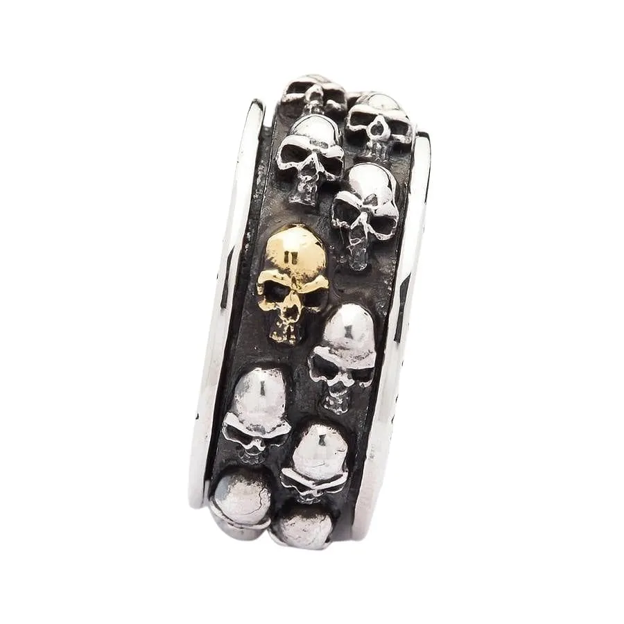 Gold Double Skull Sterling Silver Men's Spinner Ring
