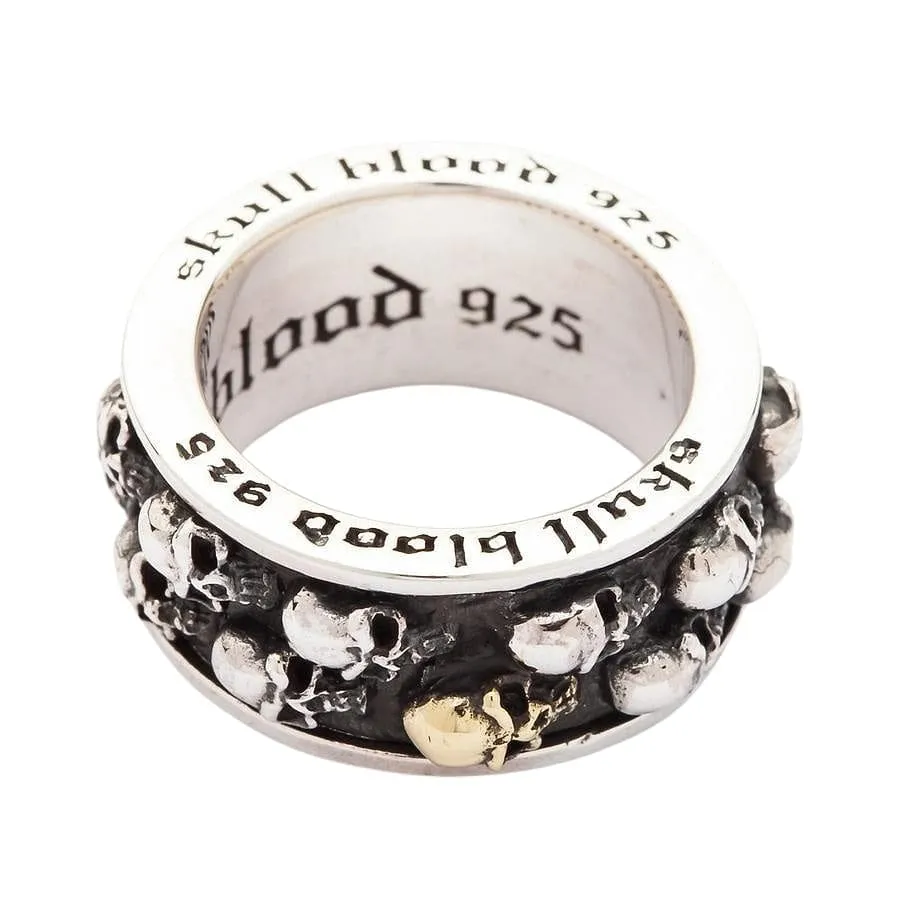 Gold Double Skull Sterling Silver Men's Spinner Ring