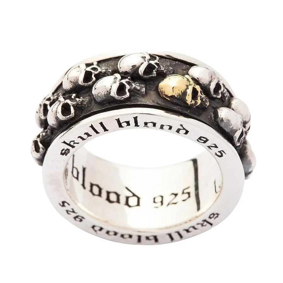 Gold Double Skull Sterling Silver Men's Spinner Ring