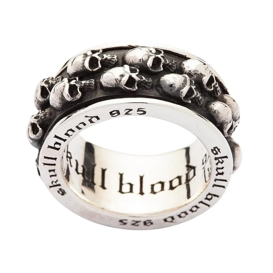 Gold Double Skull Sterling Silver Men's Spinner Ring