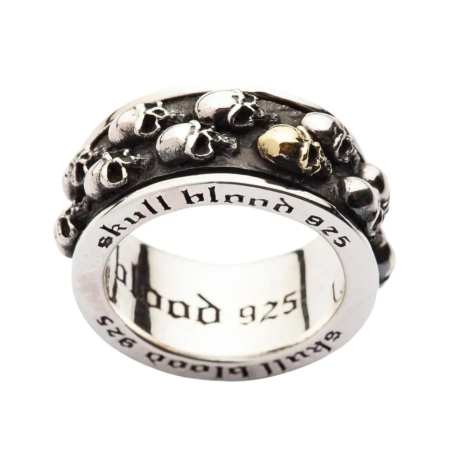 Gold Double Skull Sterling Silver Men's Spinner Ring