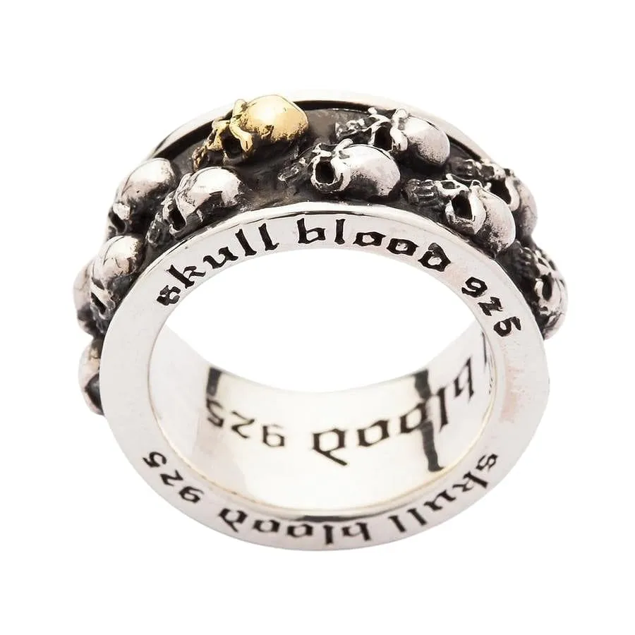 Gold Double Skull Sterling Silver Men's Spinner Ring