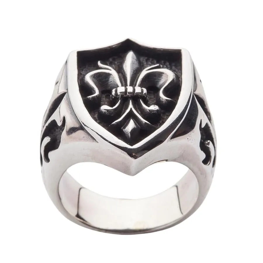 Gothic Fleur De Lis Sterling Silver Mens Ring