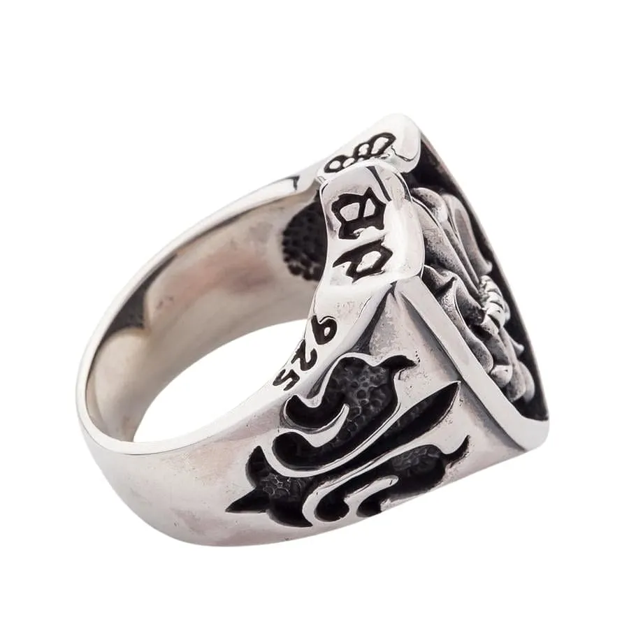 Gothic Fleur De Lis Sterling Silver Mens Ring