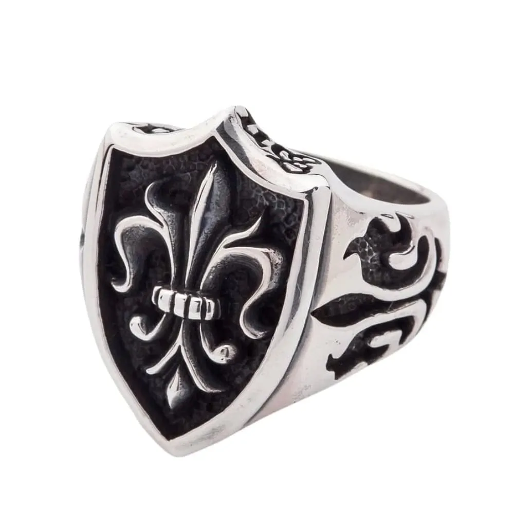 Gothic Fleur De Lis Sterling Silver Mens Ring