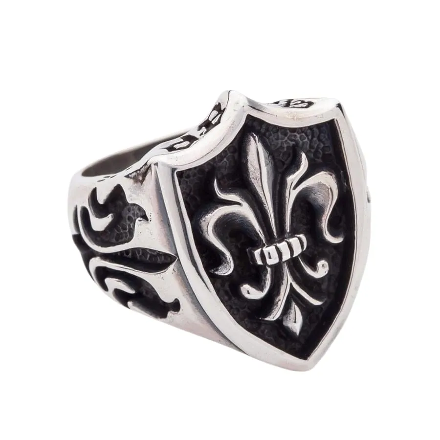 Gothic Fleur De Lis Sterling Silver Mens Ring