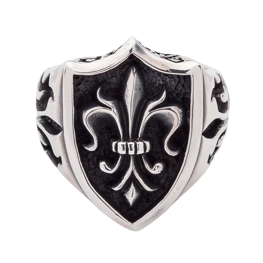 Gothic Fleur De Lis Sterling Silver Mens Ring