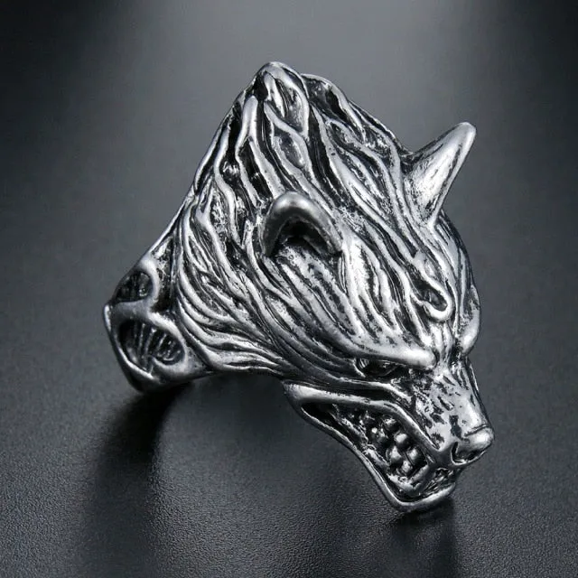 Gothic Wolf Head Ring for Men