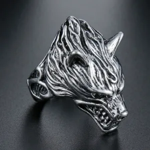 Gothic Wolf Head Ring for Men