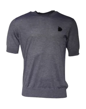 Gray Cashmere Crew Neck Short Sleeve T-shirt
