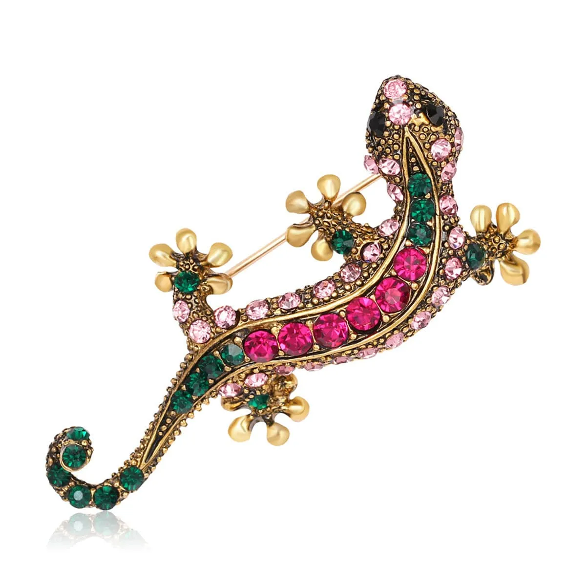 Green & Red Cubic Zirconia Gecco Brooch