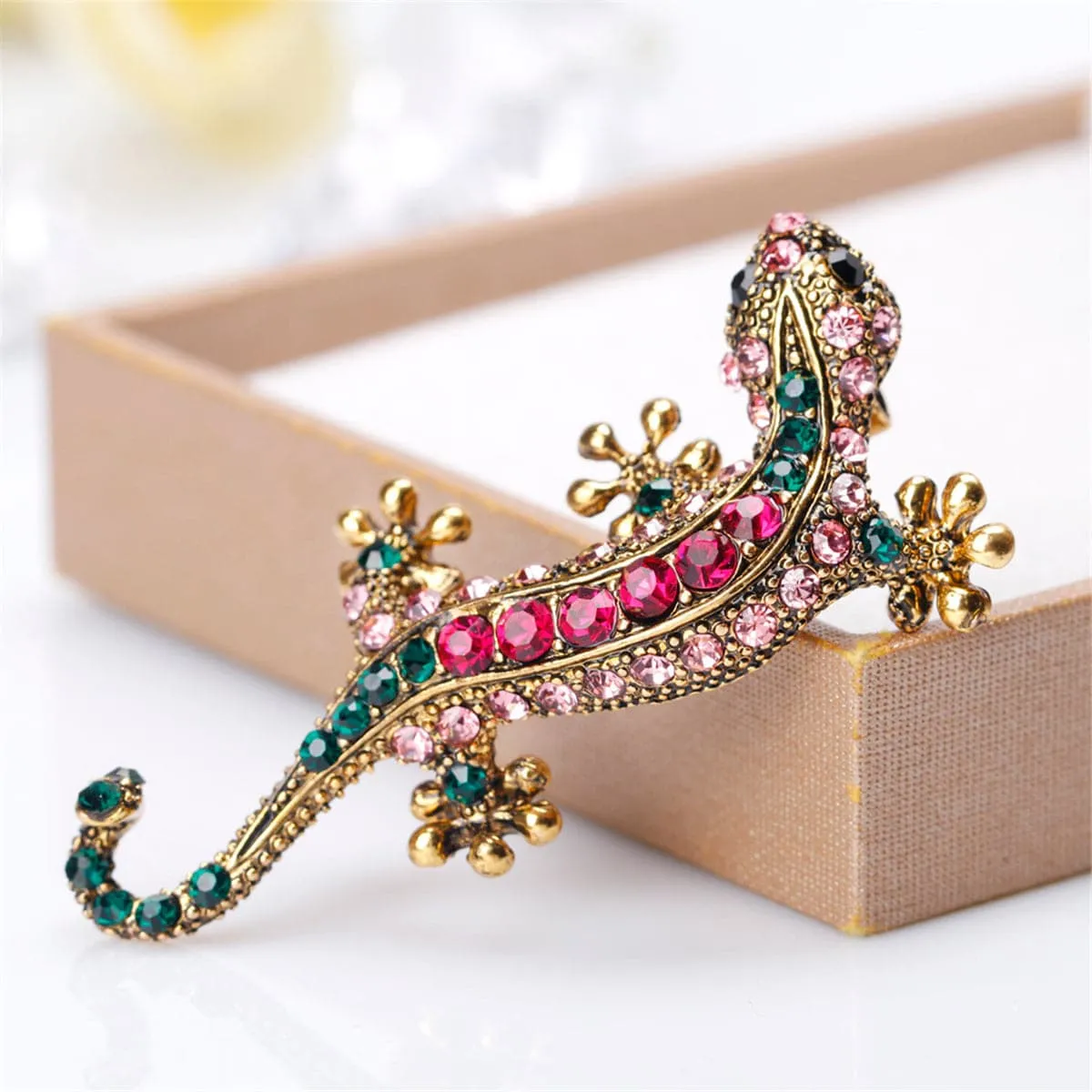 Green & Red Cubic Zirconia Gecco Brooch