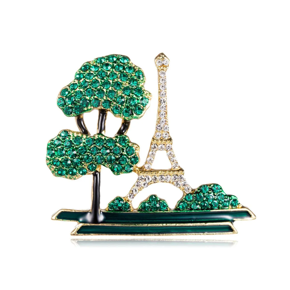 Green Cubic Zirconia & 18K Gold-Plated Eiffel Tower Brooch