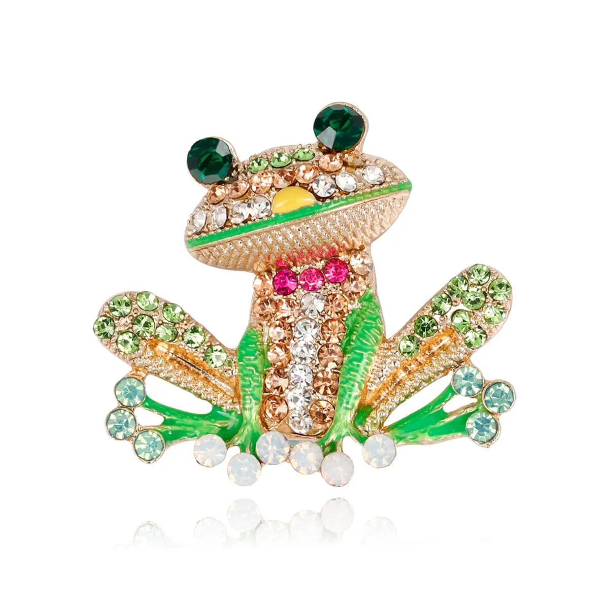 Green Cubic Zirconia & 18K Gold-Plated Frog Brooch