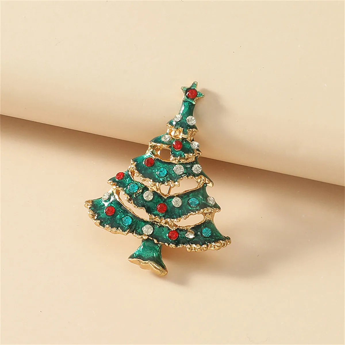 Green Cubic Zirconia & Enamel 18K Gold-Plated Christmas Tree Brooch