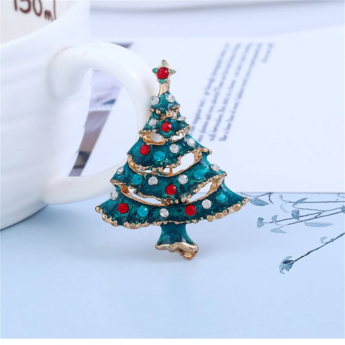 Green Cubic Zirconia & Enamel 18K Gold-Plated Christmas Tree Brooch
