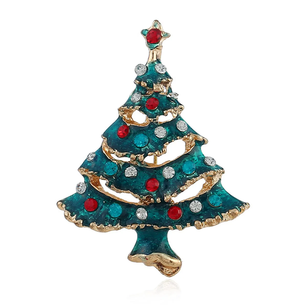 Green Cubic Zirconia & Enamel 18K Gold-Plated Christmas Tree Brooch