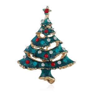Green Cubic Zirconia & Enamel 18K Gold-Plated Christmas Tree Brooch