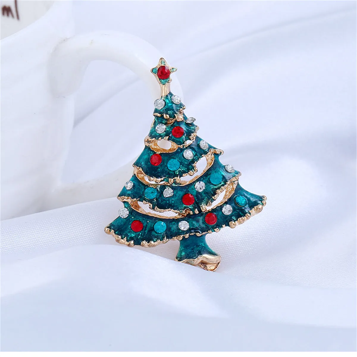 Green Cubic Zirconia & Enamel 18K Gold-Plated Christmas Tree Brooch