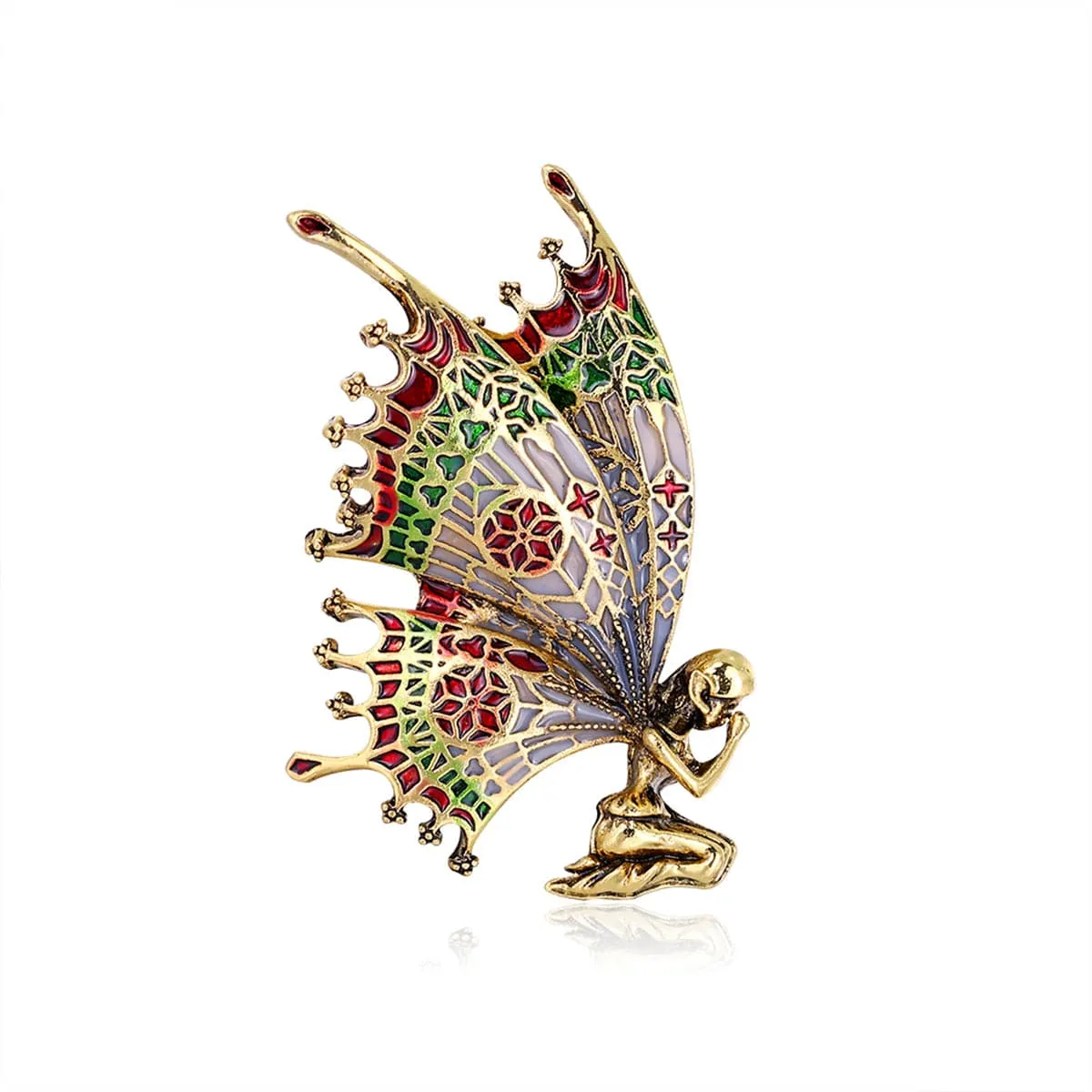 Green Enamel & 18K Gold-Plated Butterfly Fairy Brooch