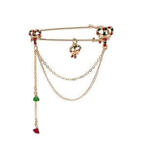 Green Enamel & Acrylic 18K Gold-Plated Candy Cane Pin Chain Brooch