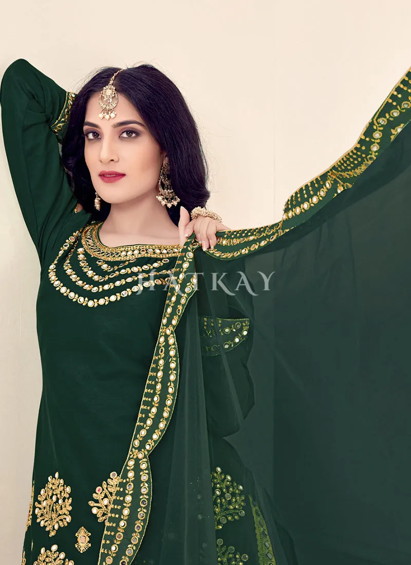 Green Mirror Work Punjabi Patiala Salwar Suit