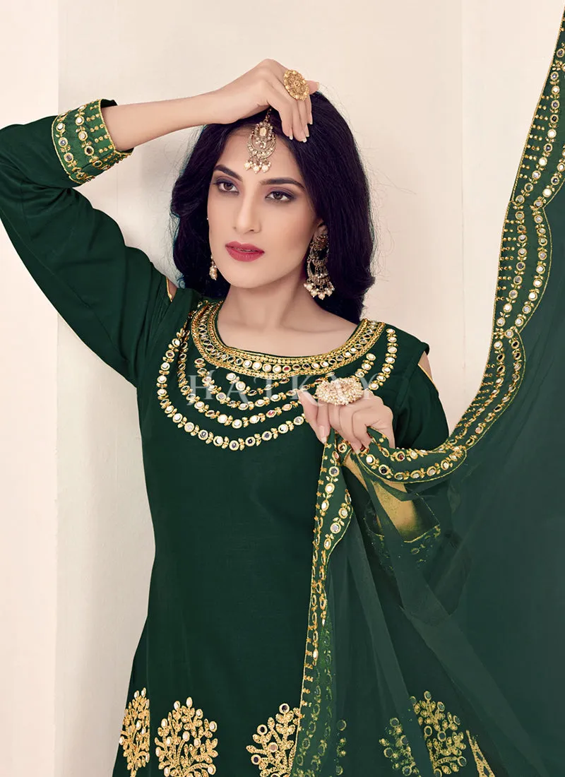 Green Mirror Work Punjabi Patiala Salwar Suit