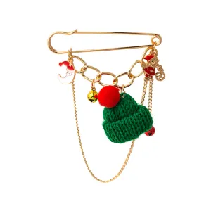 Green Polyster & Enamel 18K Gold-Plated Beanie Charm Pin Brooch