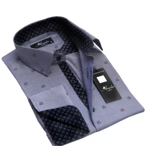 Grey With Checkers Mens Slim Fit French Cuff Shirts with Cufflink Holes - Casual and Formal