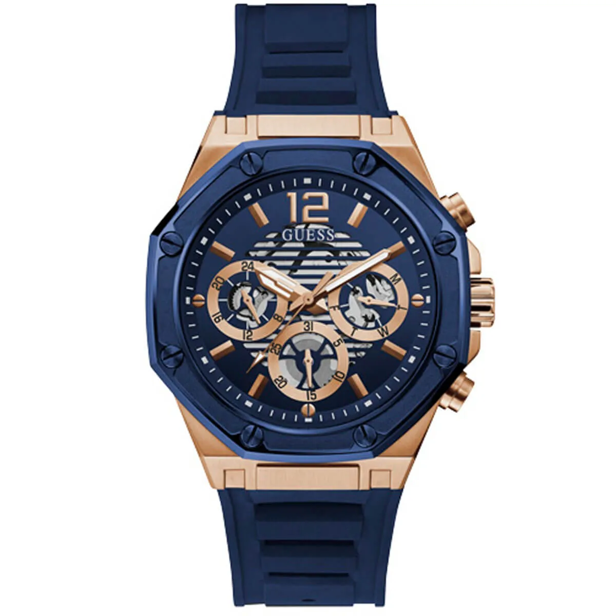 Guess Gents Momentum Rose Gold & Blue Watch