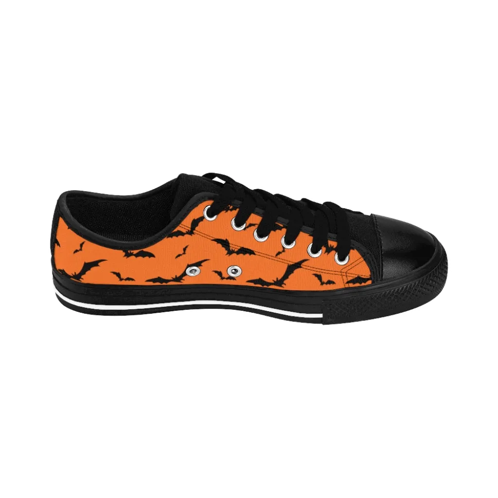 Halloween Orange  Flying Bats Men's Sneakers