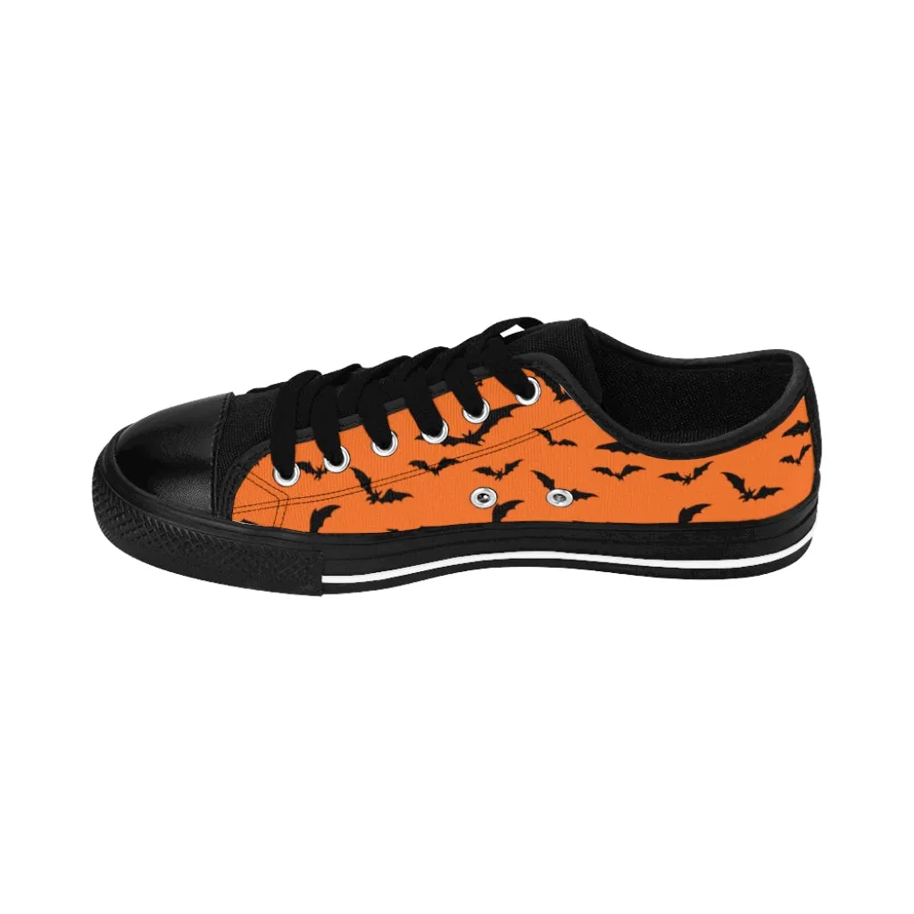 Halloween Orange  Flying Bats Men's Sneakers