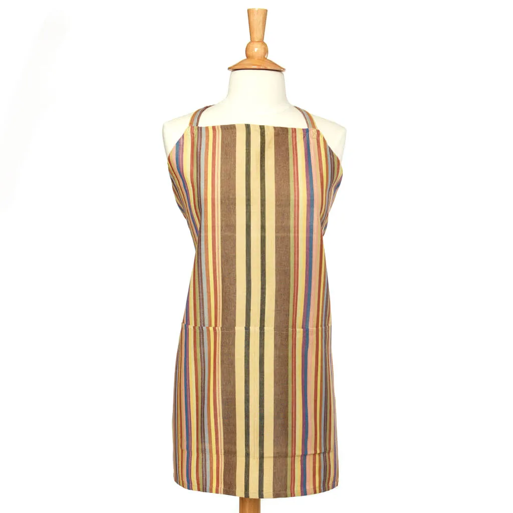 Hand Woven Bib Apron | Earth tones Stripes ON SALE